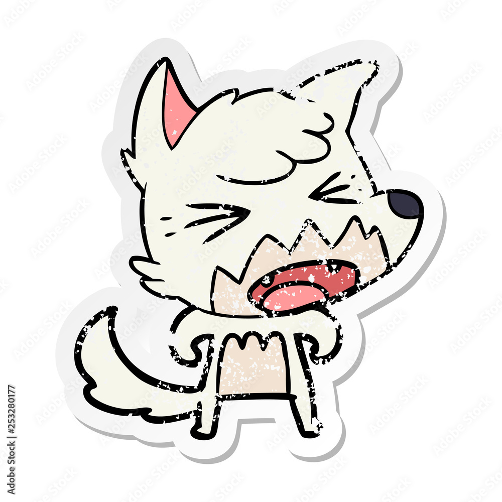 distressed sticker of a angry cartoon fox distressed sticker of a angry cartoon fox