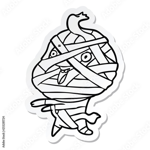 sticker of a cartoon halloween mummy
