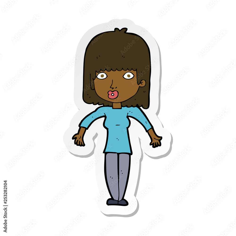 sticker of a cartoon woman shrugging sticker of a cartoon woman shrugging
