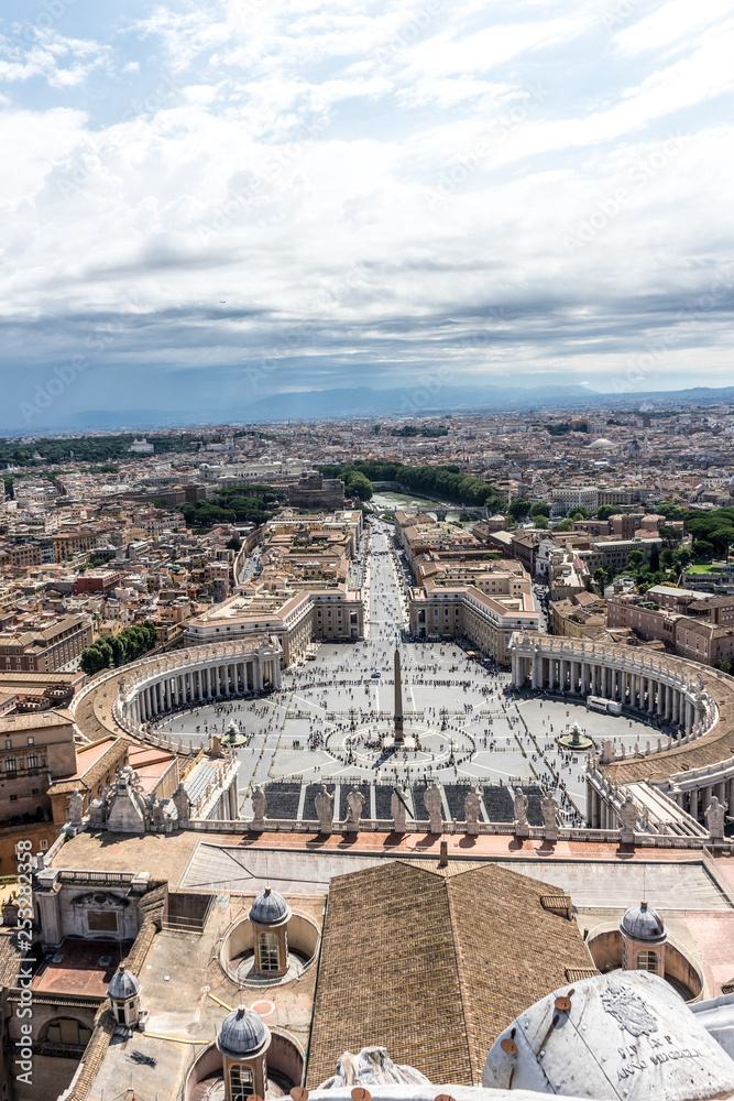 Fototapeta premium St. Peter's Square viewed from the dome on the basilica at Vatican city, Rome, Italy