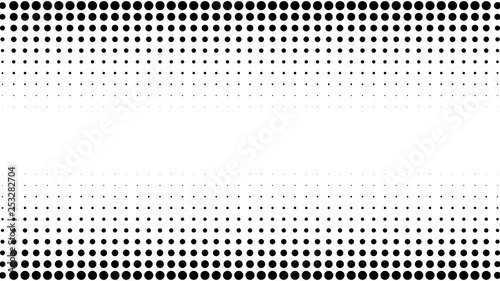 Halftone gradient pattern. Abstract halftone dots background. Monochrome dots pattern. Vector halftone texture. Pop Art, Comic small dots. Banner, strip with space. Template for cover, card, flyer