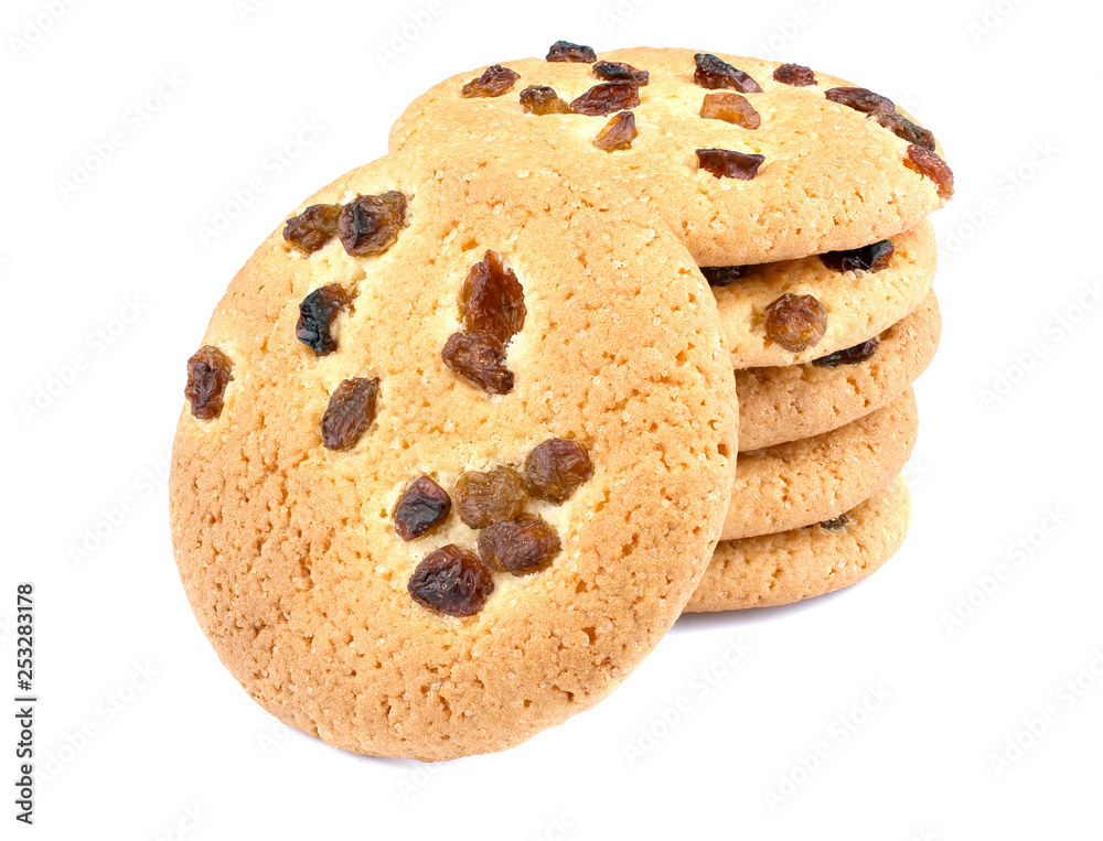 Cookies with raisin on white background Cookies with raisin on white background