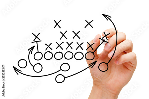 Coach Drawing American Football Playbook Strategy