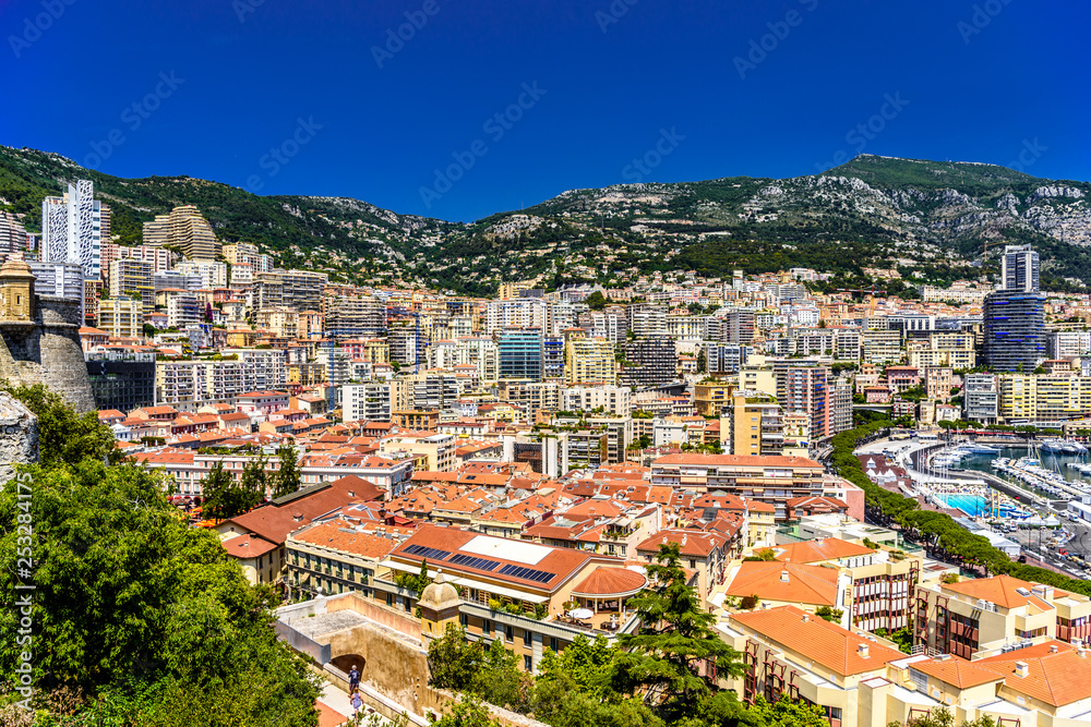 City center with houses and hotels, La Condamine, Monte-Carlo, Monaco, Cote d'Azur, French Riviera