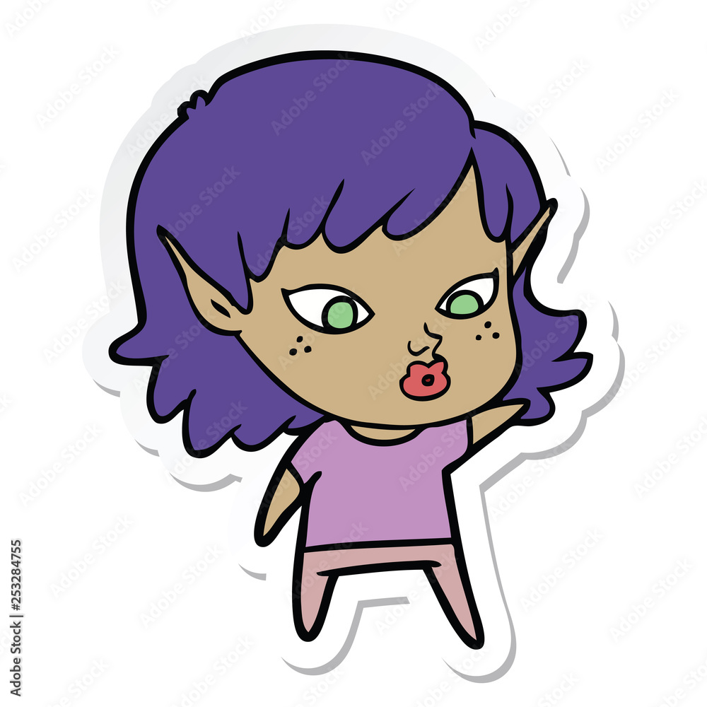 sticker of a pretty cartoon elf girl sticker of a pretty cartoon elf girl