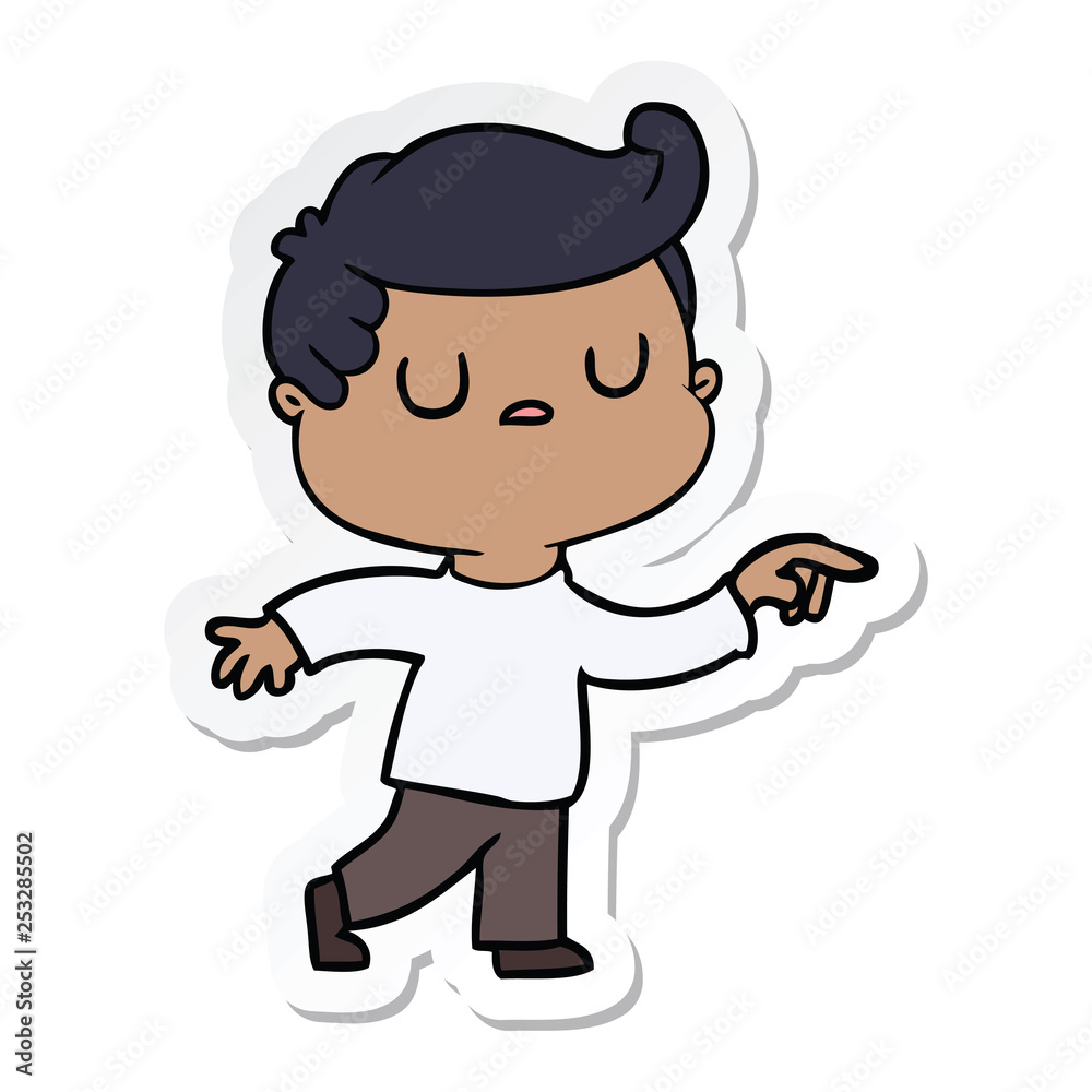 sticker of a cartoon aloof man pointing finger sticker of a cartoon aloof man pointing finger