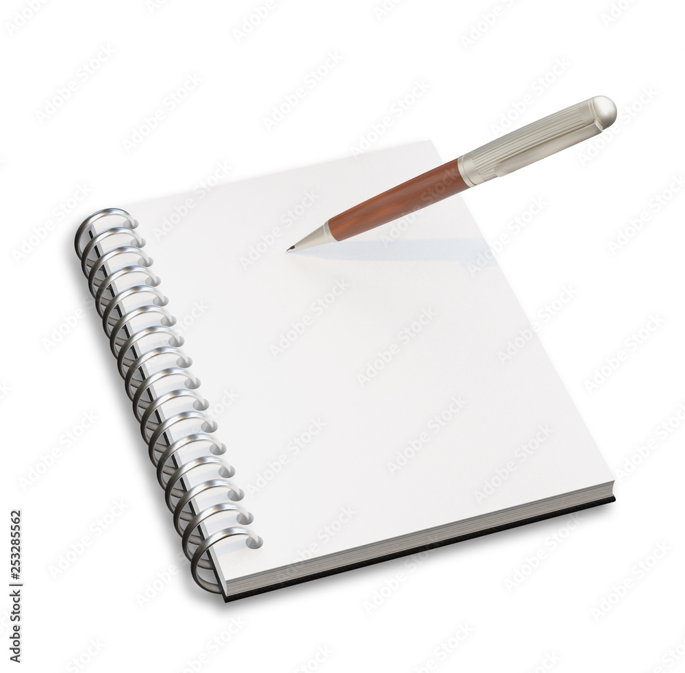 Empty notepad (sketch book) with pen isolated on white background Empty notepad (sketch book) with pen isolated on white background