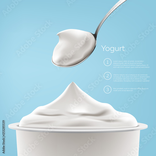 Natural greek yogurt in the spoon vector illustration