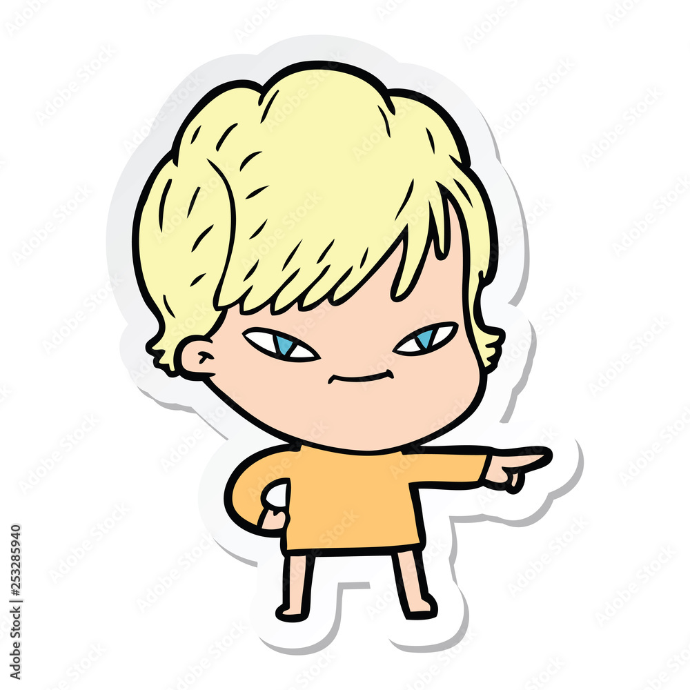 sticker of a cartoon happy woman sticker of a cartoon happy woman