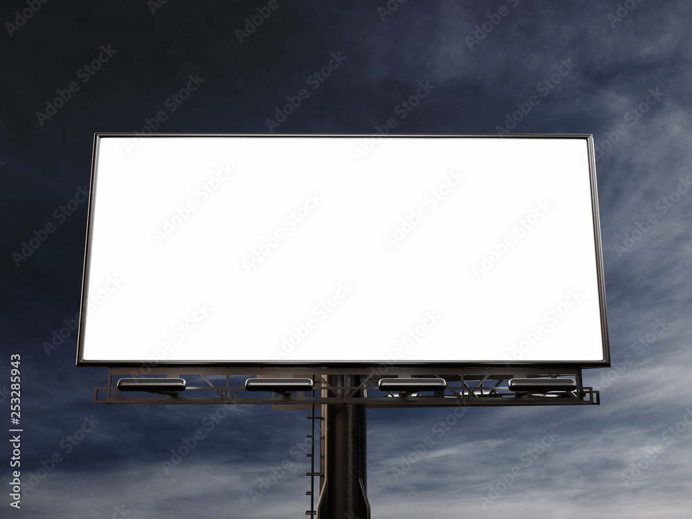 Obraz premium 3D rendering of blank billboard (empty advertisement) with clouds. Empty mockup template