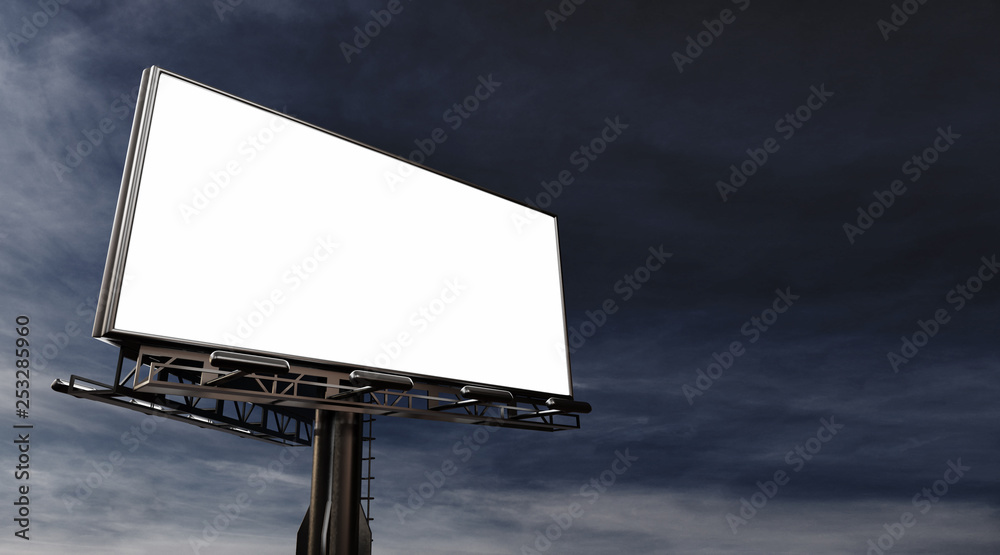 Obraz premium 3D rendering of blank billboard (empty advertisement) with clouds. Empty mockup template