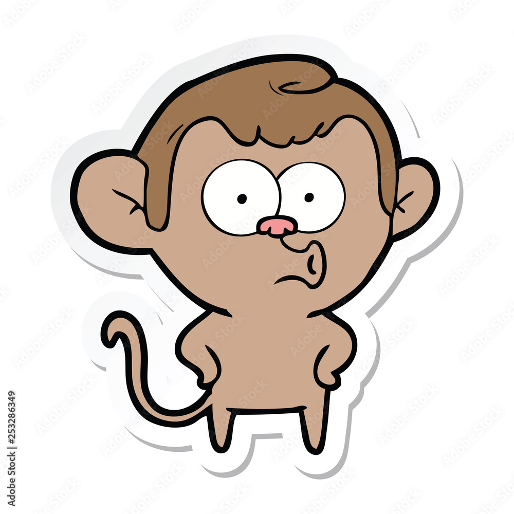 sticker of a cartoon surprised monkey