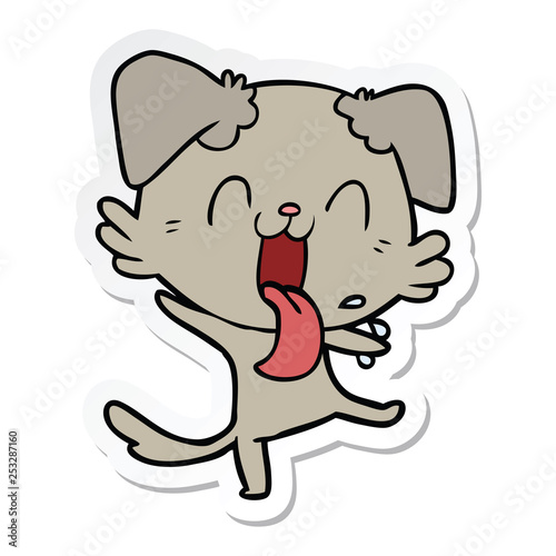 sticker of a cartoon panting dog