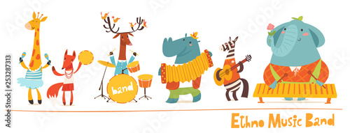 Vector animals musicians vector characters. Ethno music.