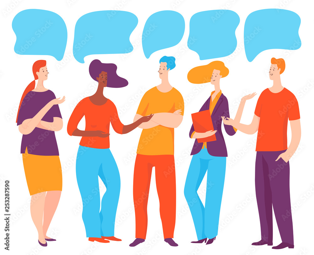 Fototapeta premium Vector illustration with managers people taking conversation 