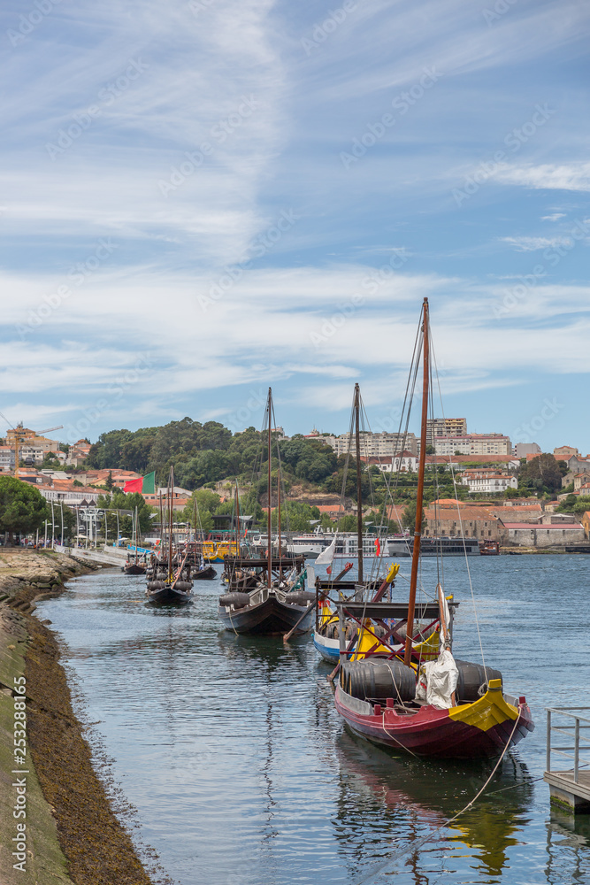 Typical portuguese wooden boats, called -barcos rabelos- used in the past to transport the famous port wine towards the cellars of the city