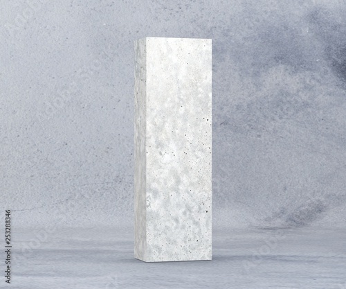 Concrete Capital Letter - I isolated on white background. 3D render Illustration