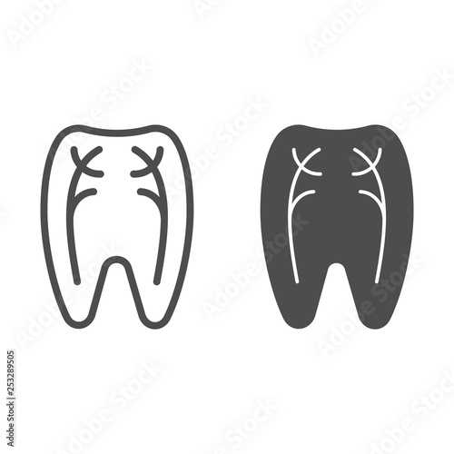 Tooth nerves line and glyph icon. Dentist vector illustration isolated on white. Periodontal outline style design, designed for web and app. Eps 10.