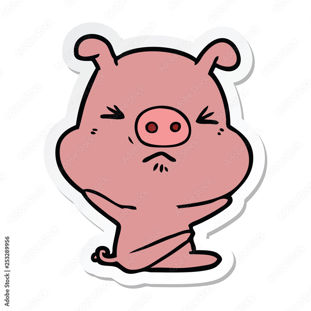 sticker of a cartoon angry pig sticker of a cartoon angry pig