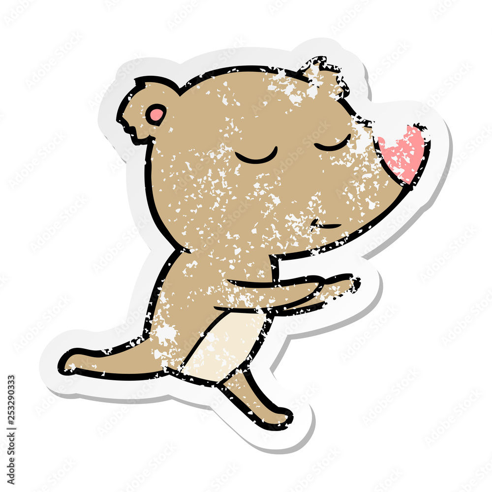 Fototapeta premium distressed sticker of a happy cartoon bear running