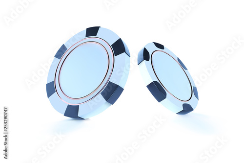 Casino chips, isolated on white. Casino game 3D chips. Online casino banner. Black realistic chip. Gambling concept, poker mobile app icon.