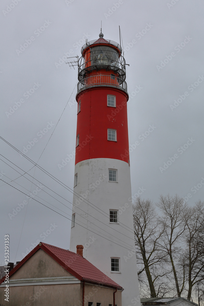 Pillau Lighthouse. The most western lighthouse of the Russia. Military strategic object. Baltiysk city