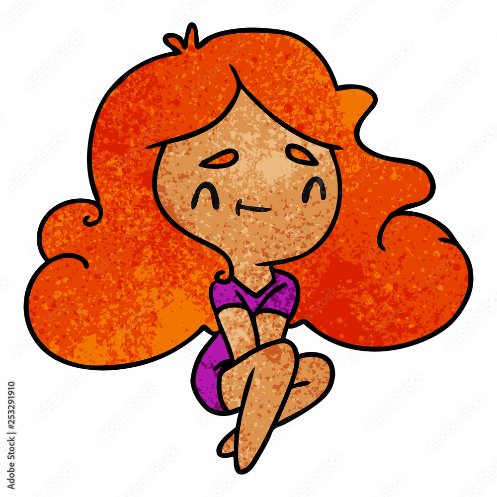 textured cartoon of a cute kawaii girl textured cartoon of a cute kawaii girl