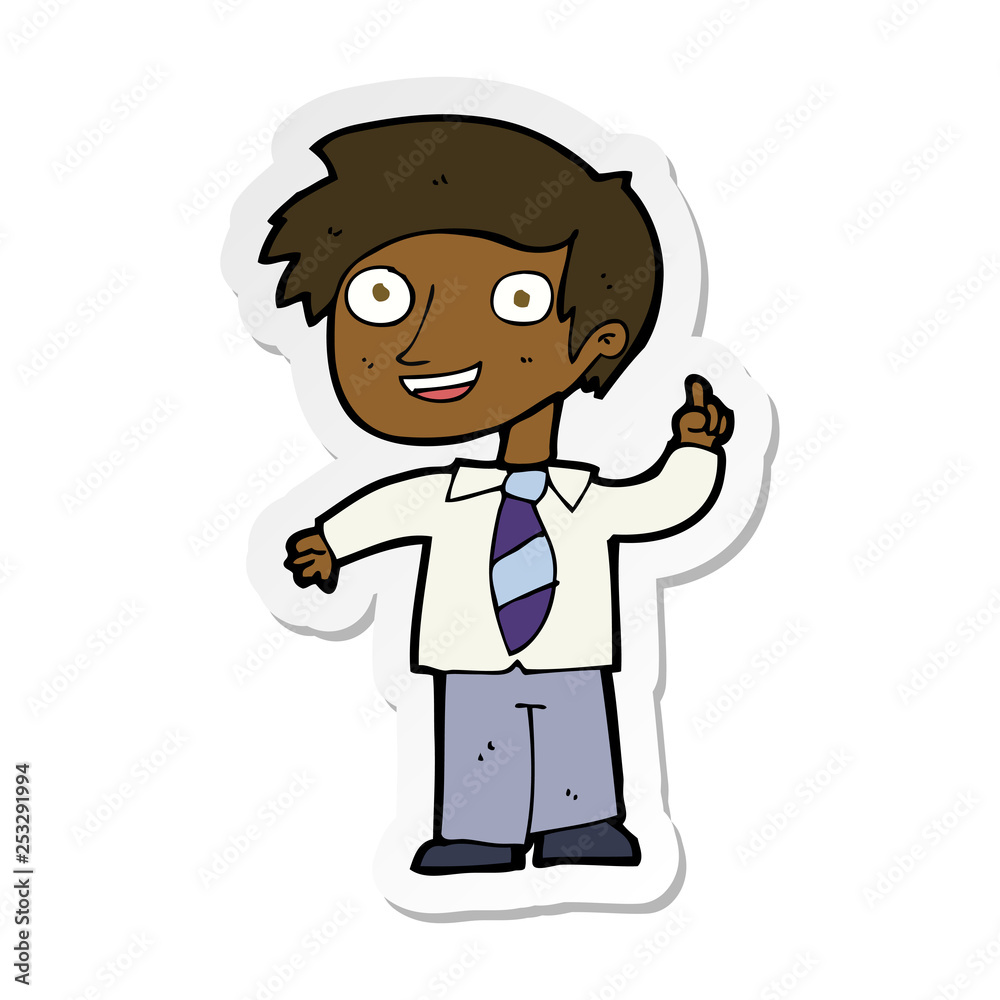 sticker of a cartoon school boy with idea