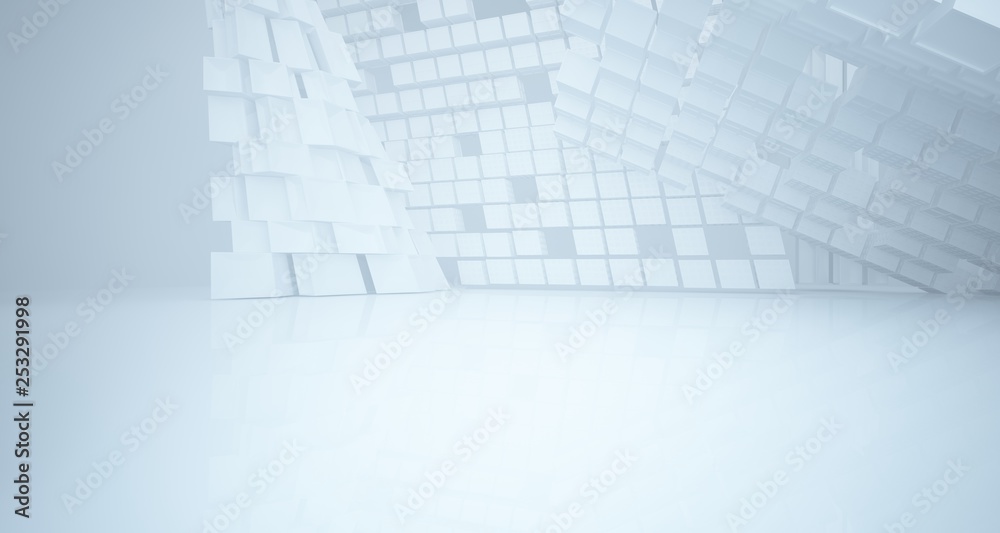 Abstract white parametric interior with window. 3D illustration and rendering.