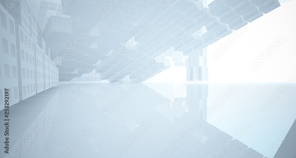 Fototapeta premium Abstract white parametric interior with window. 3D illustration and rendering.