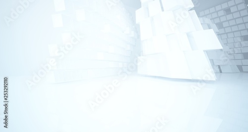 Abstract white parametric interior with window. 3D illustration and rendering.