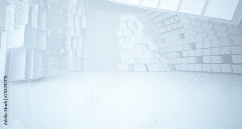 Abstract white parametric interior with window. 3D illustration and rendering.