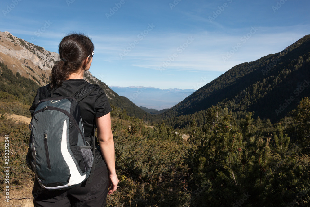 Tourist woman enjoy with beautiful view on mountains