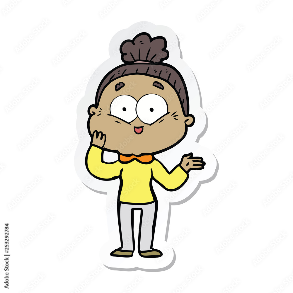 sticker of a cartoon happy old woman sticker of a cartoon happy old woman
