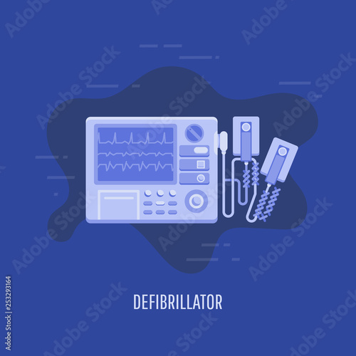 Vector illustration of a medical equipment in flat style. Medical defibrillator