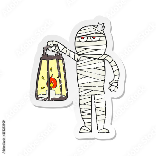 retro distressed sticker of a cartoon mummy