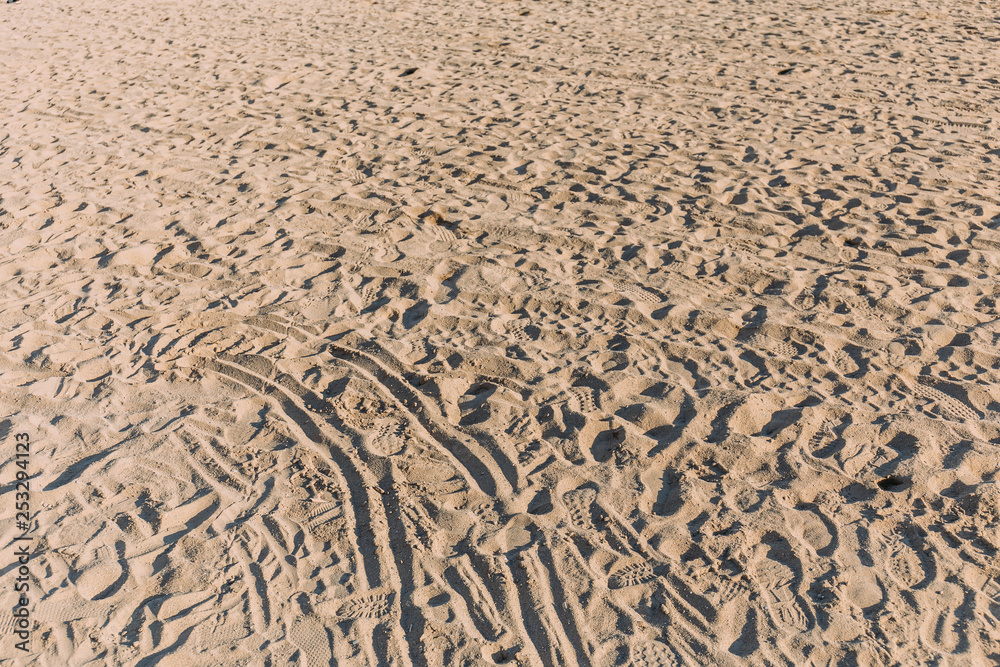 Fototapeta premium beach sand with different traces, barcelona, spain