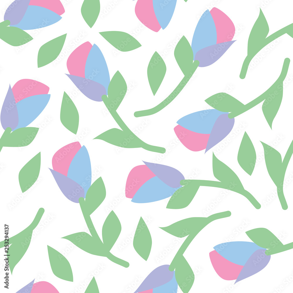 Pattern with Tulips and leaves