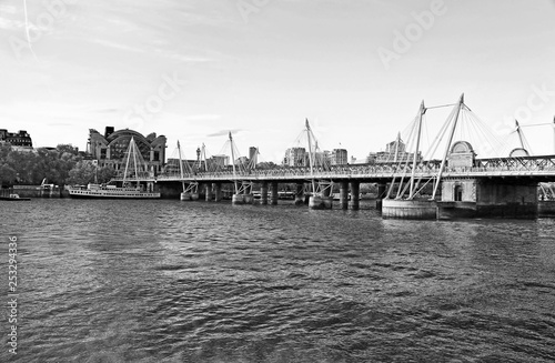 black and white photo of Thames river London city United Kingdom
