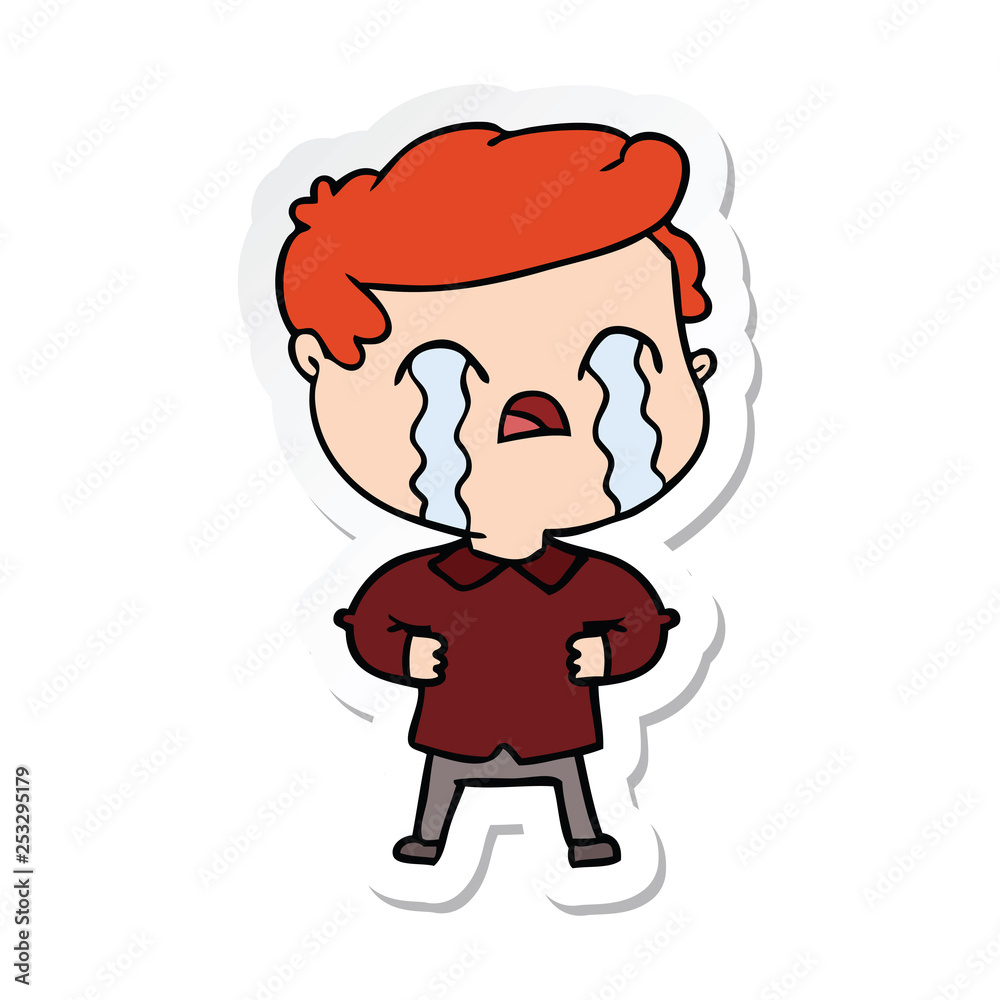 sticker of a cartoon man crying sticker of a cartoon man crying