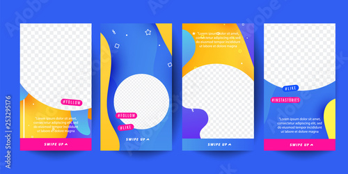 Stories template for social media. Editable story cover design for photos. Gradient liquid gradient color abstract geometric shapes background. 