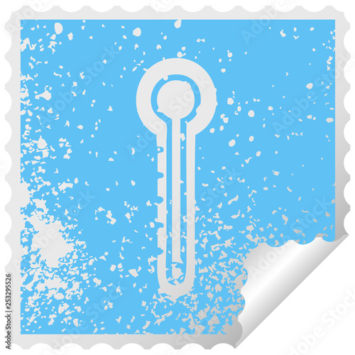 distressed square peeling sticker symbol glass thermometer