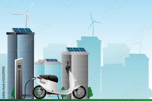 Electric scooter for sharing with charging station. Vector illustration EPS 10