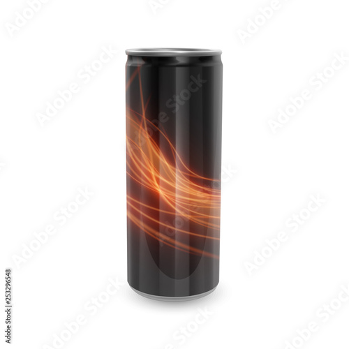 Template for Energy drink package design, Aluminum can of Black color, 3d, Vector EPS 10 illustration