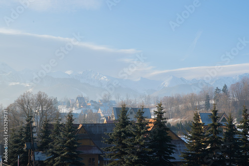 Mountain view of Zakopane in Poland view from apartment to landscape with hight hill © Lukas