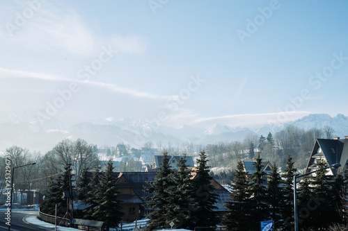 Mountain view of Zakopane in Poland view from apartment to landscape with hight hill