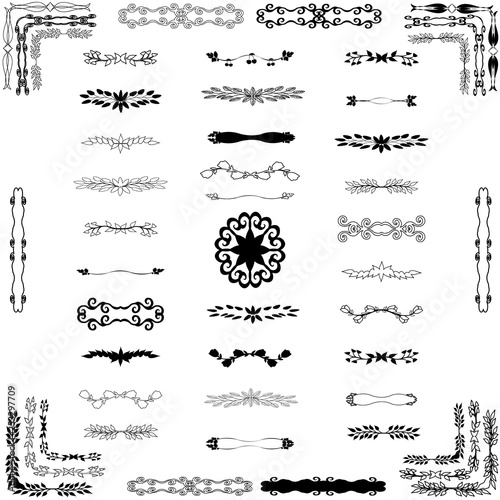 Collection of handdrawn unique swirls and dividers. Set of decorative dividers, borders, swirls, dividing and scrolls isolated on white background. Vector illustration for design.