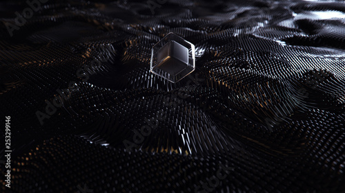 3d rendering abstract background with small cubes and waves effect