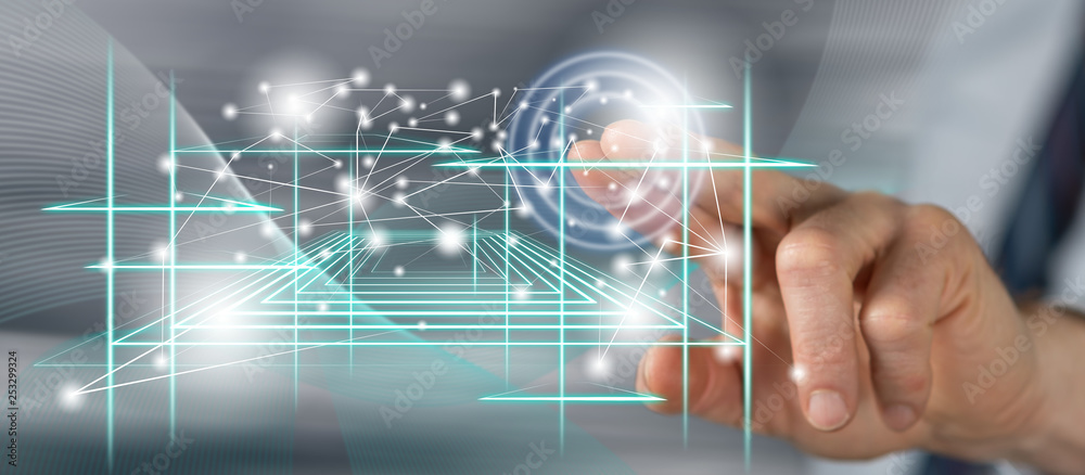 Man touching a virtual technology concept Man touching a virtual technology concept