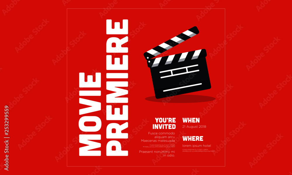 Naklejka premium Movie Premiere Ticket Invitation Design with Where and When Details